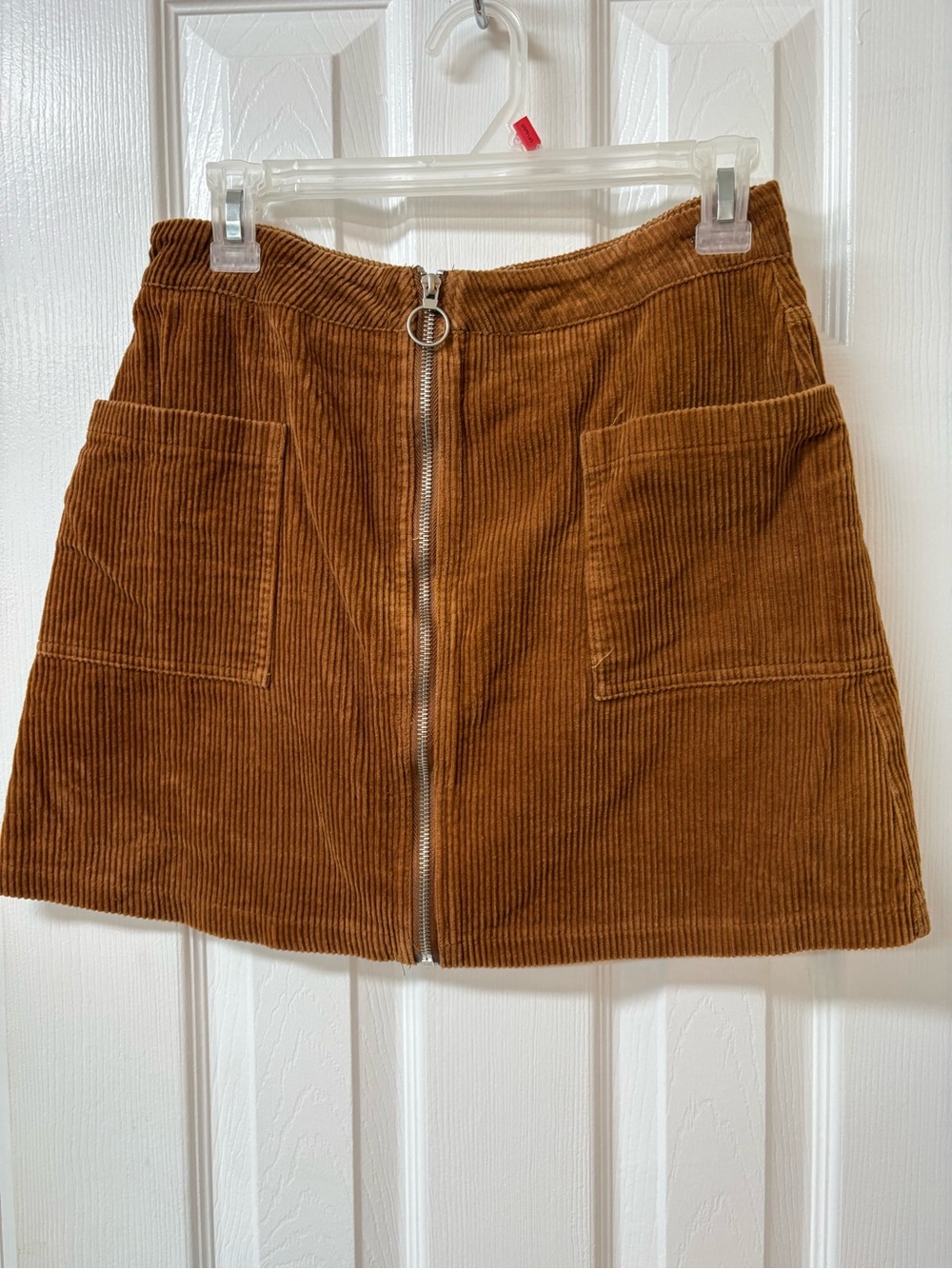 eesome Chestnut Brown Corduroy Zip-Front Mini Skirt